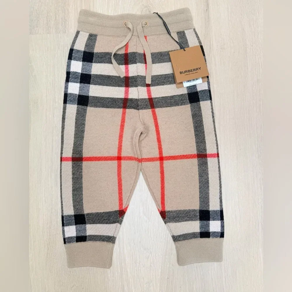 NWT ✨ BURBERRY ‘Gerard Vintage Check Knit Jogger Pants’ Unisex Wool/Cashmere 2T